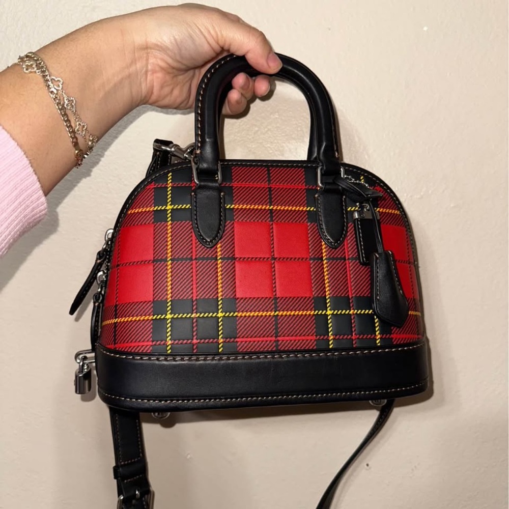 Coach Red and Black Plaid Crossbody Bag